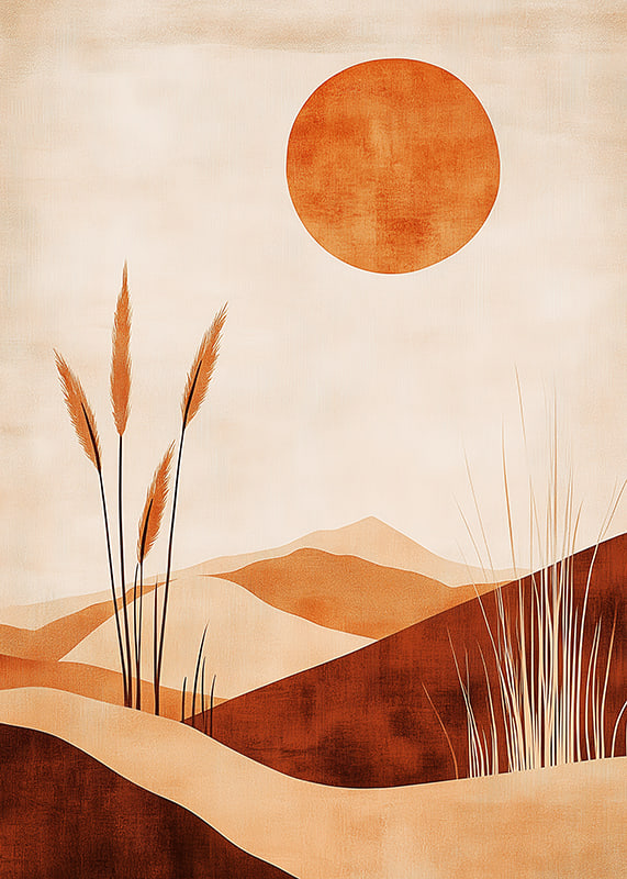 Desert landscape with gentle curves and a glowing sun-12