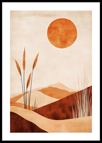 Desert landscape with gentle curves and a glowing sun-0