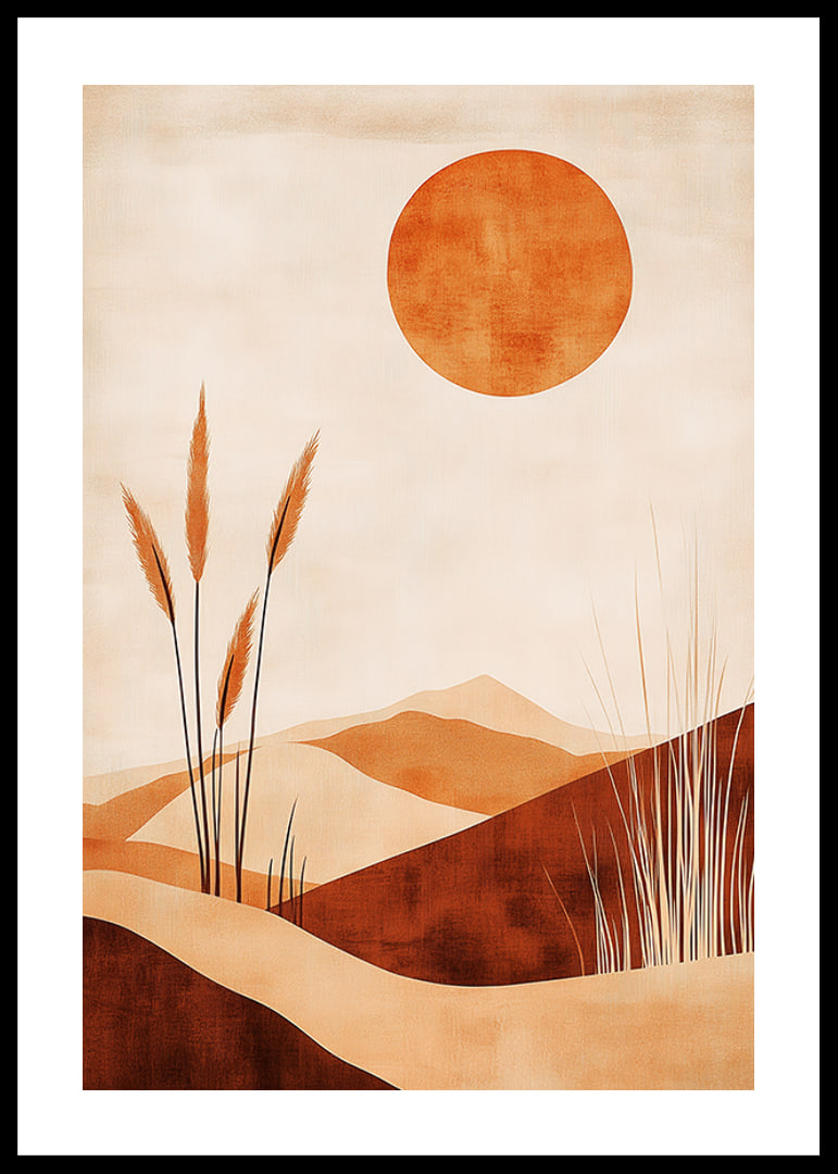 Desert landscape with gentle curves and a glowing sun-12