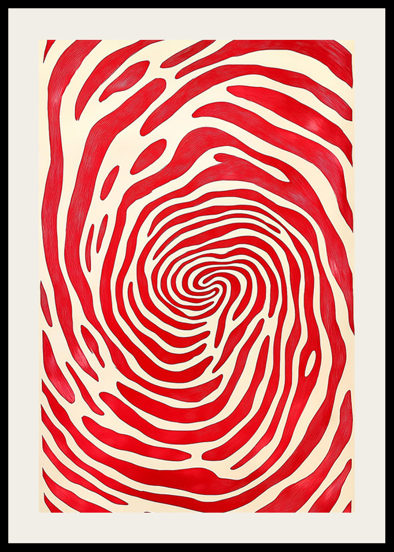 Bold red lines create a hypnotic spiral pattern-12