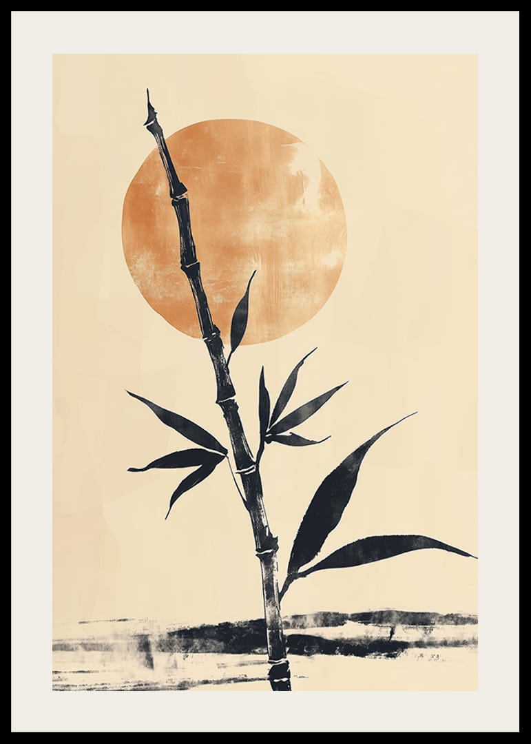 Bambusa kāts pret mierīgu, zeltainu saullēktu-12