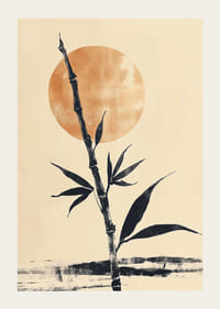 Bambusa kāts pret mierīgu, zeltainu saullēktu-3