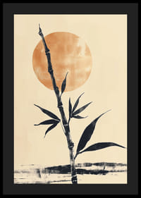 Bambusa kāts pret mierīgu, zeltainu saullēktu-4