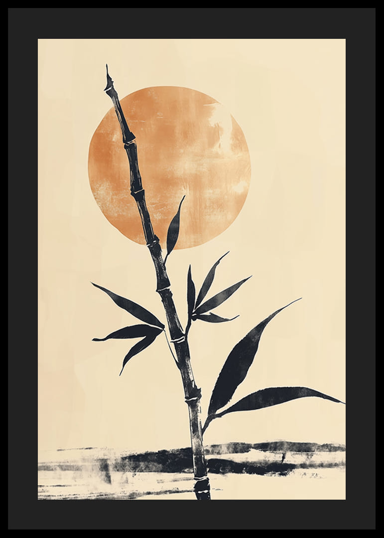 Bambusa kāts pret mierīgu, zeltainu saullēktu-12