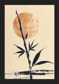 Bambusa kāts pret mierīgu, zeltainu saullēktu-5