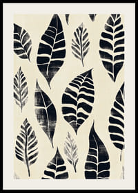 Svarta löv dansar på en krämfärgad bakgrund med elegant mönster-2