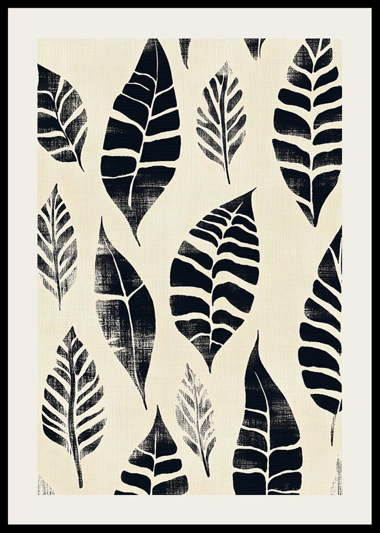 Svarta löv dansar på en krämfärgad bakgrund med elegant mönster-12