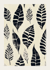 Svarta löv dansar på en krämfärgad bakgrund med elegant mönster-3