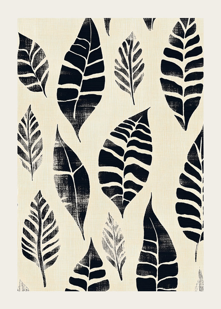 Svarta löv dansar på en krämfärgad bakgrund med elegant mönster-12