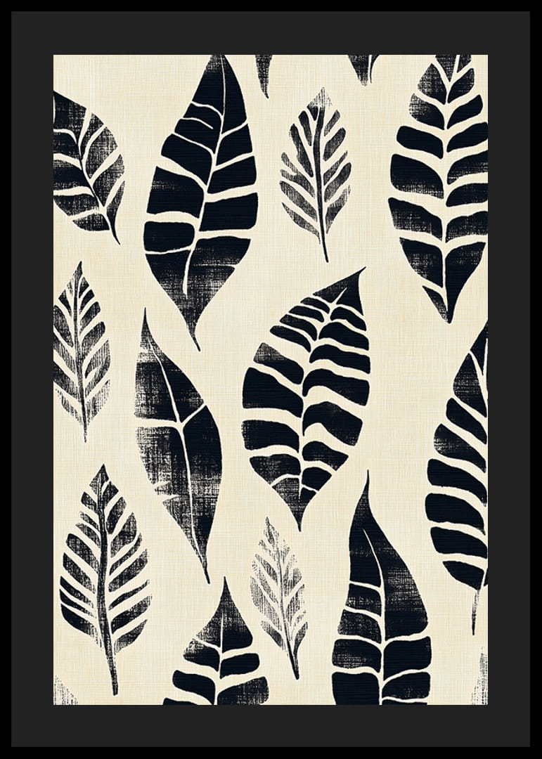 Svarta löv dansar på en krämfärgad bakgrund med elegant mönster-12