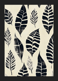 Svarta löv dansar på en krämfärgad bakgrund med elegant mönster-5