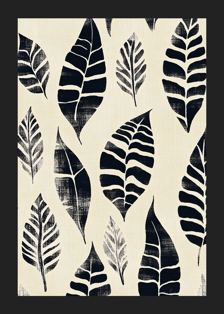 Svarta löv dansar på en krämfärgad bakgrund med elegant mönster-12