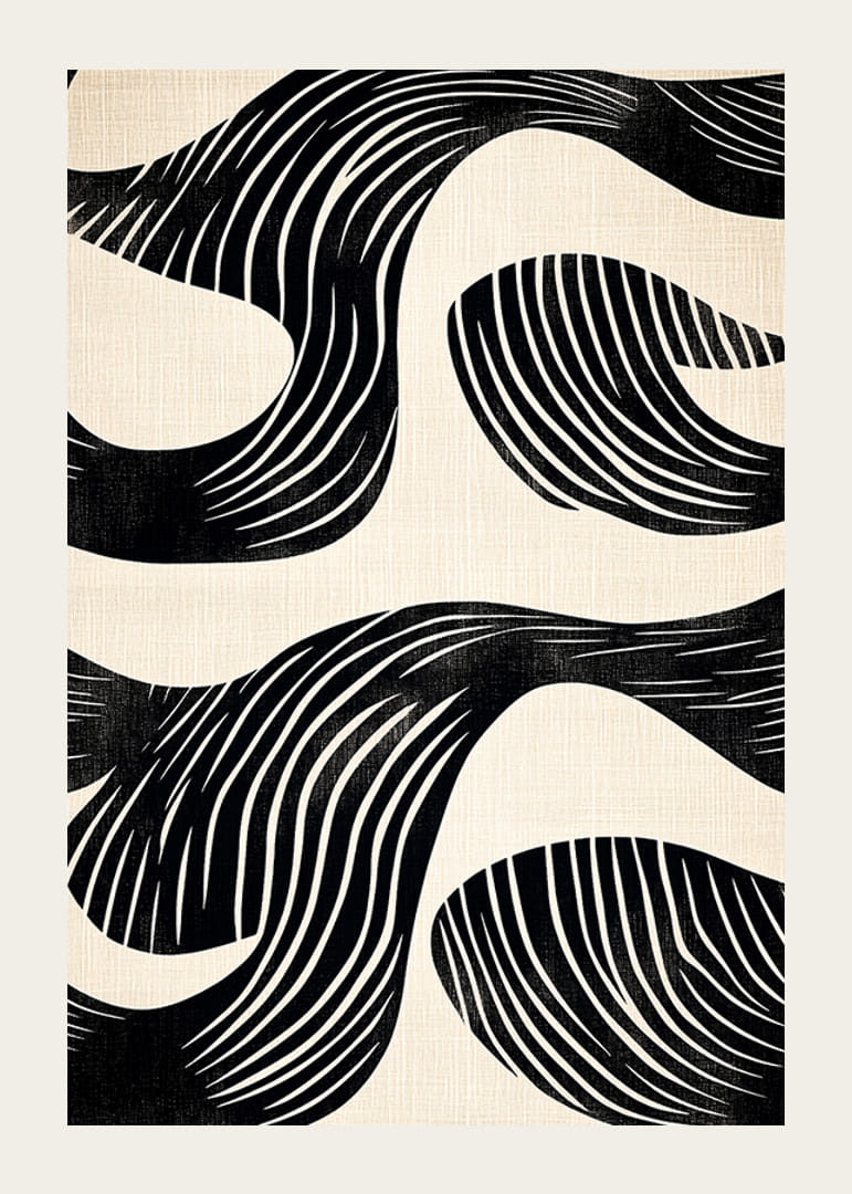 Čierne a biele čiary vytvárajú na tomto umeleckom plagáte hypnotické vzory-12