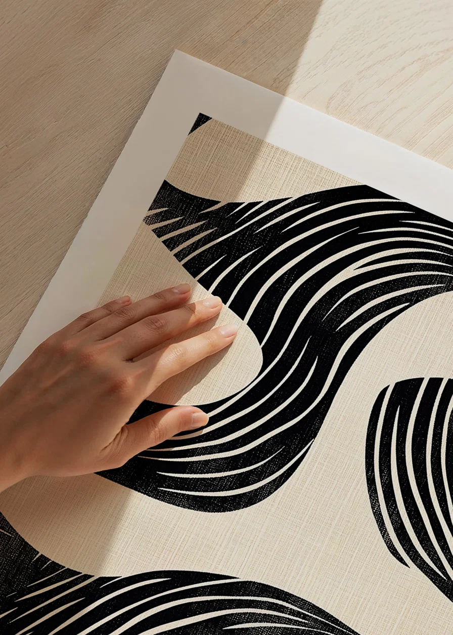 Black and white lines create hypnotic patterns in this artistic poster-12