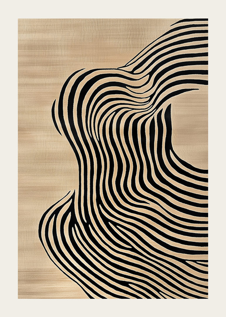 Svarte linjer flyter over beige bakgrunn og skaper bevegelse-12