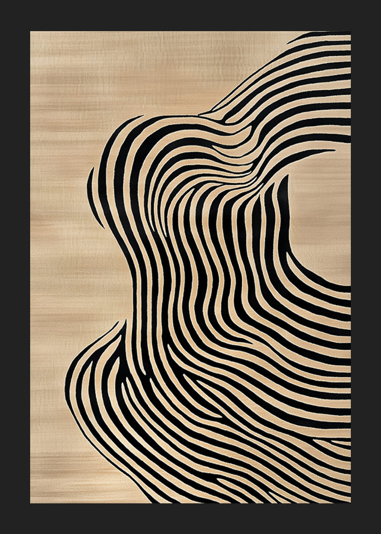 Svarte linjer flyter over beige bakgrunn og skaper bevegelse-12