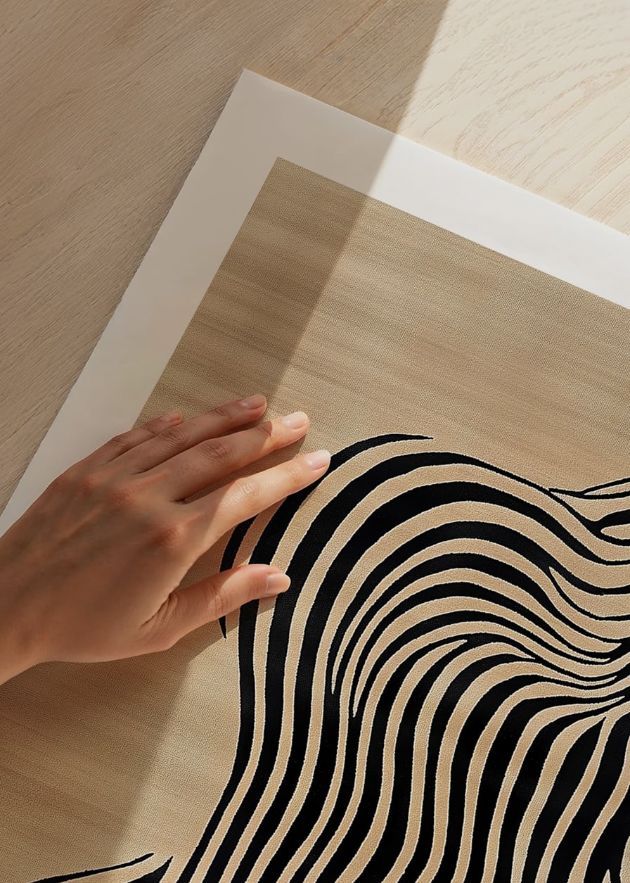 Black lines flow over beige background, creating movement-12