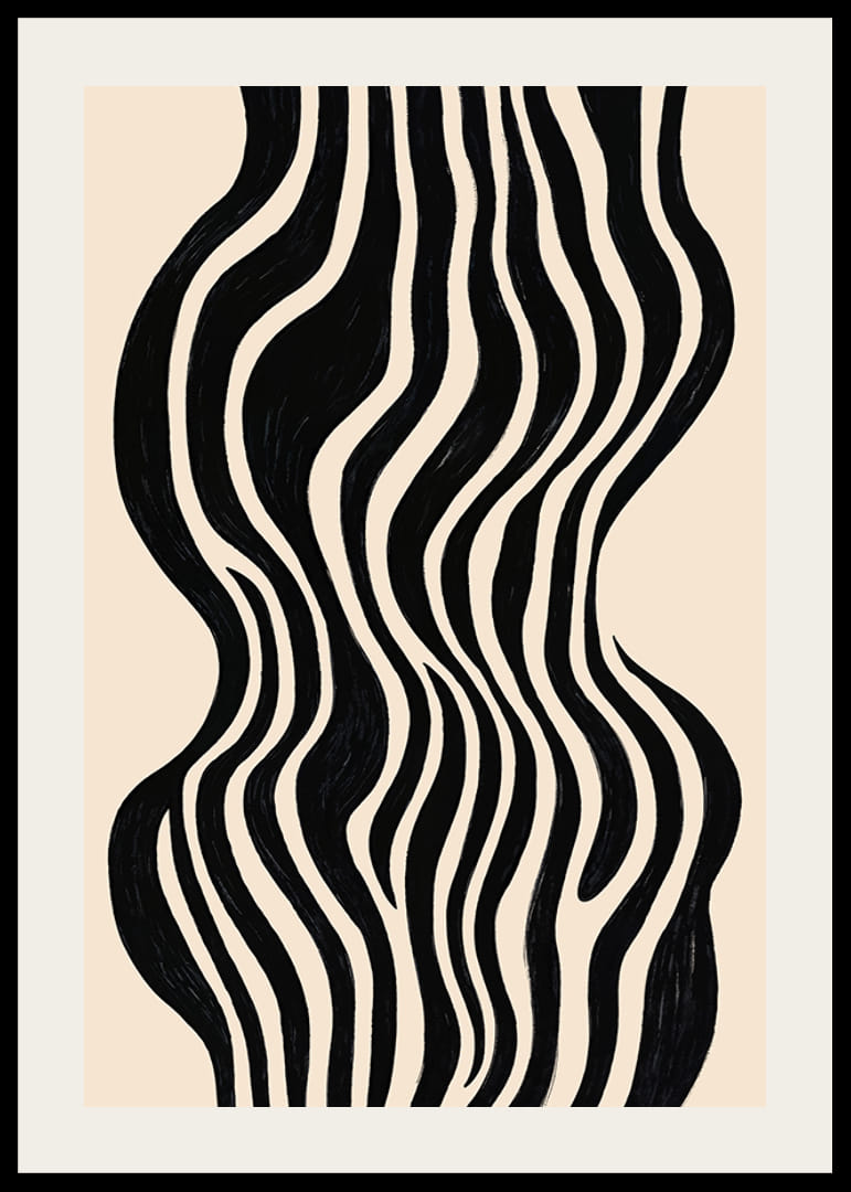 Czarne fale tańczą na beżowym tle, tworząc wizualną rytmiczność-12