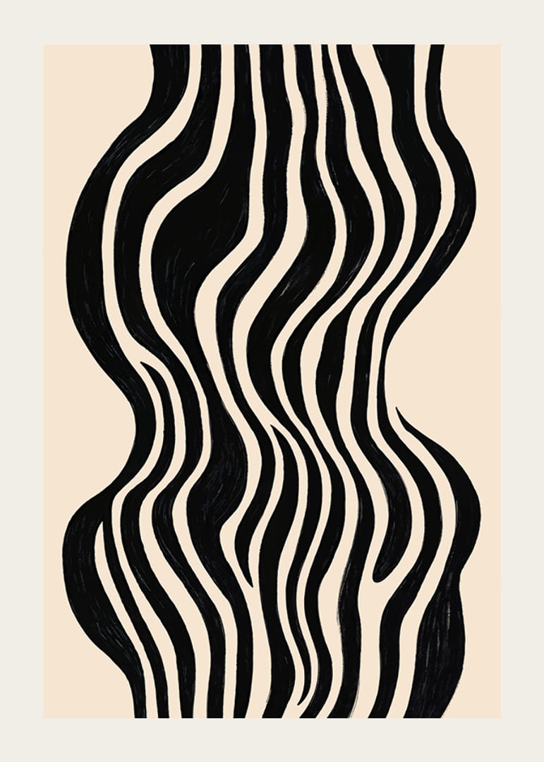 Czarne fale tańczą na beżowym tle, tworząc wizualną rytmiczność-12