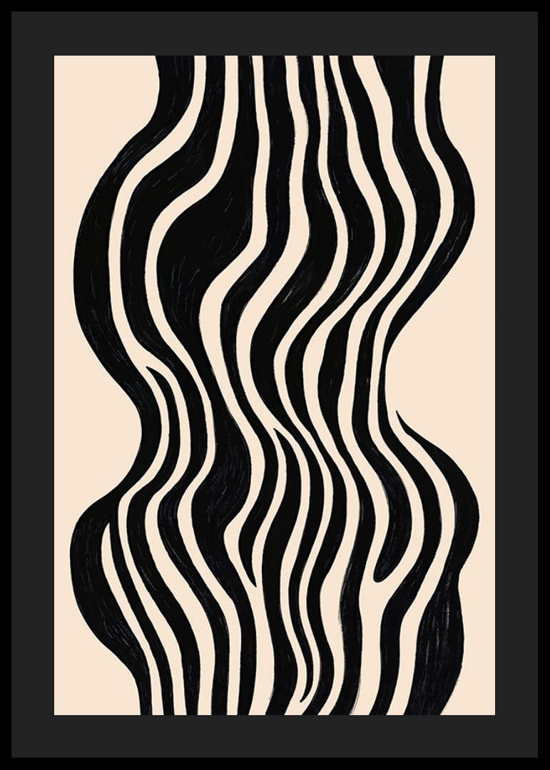 Czarne fale tańczą na beżowym tle, tworząc wizualną rytmiczność-12