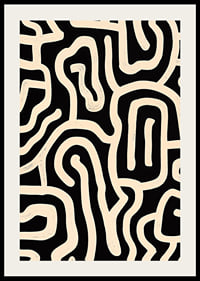 Póster en blanco y negro con líneas sinuosas en un patrón abstracto.-2