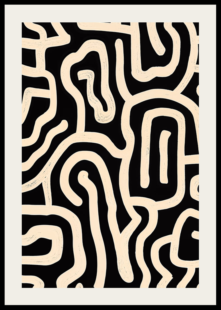 Póster en blanco y negro con líneas sinuosas en un patrón abstracto.-12