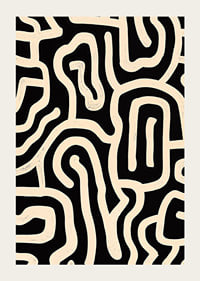 Póster en blanco y negro con líneas sinuosas en un patrón abstracto.-3