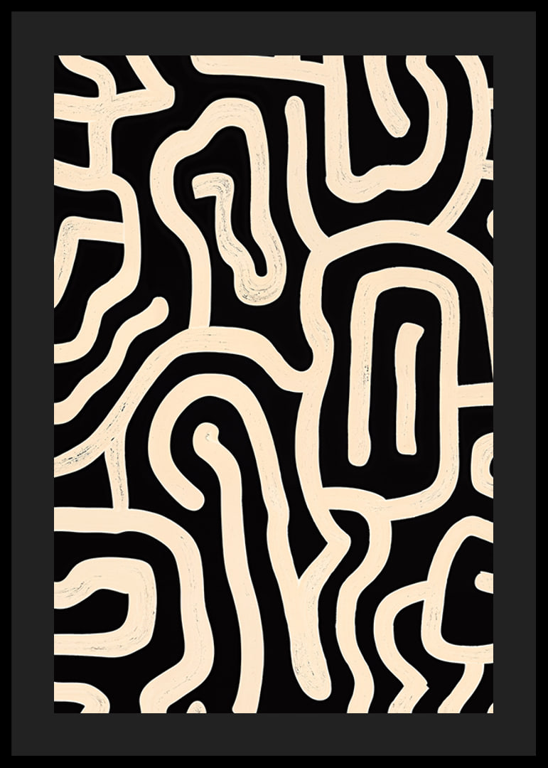 Póster en blanco y negro con líneas sinuosas en un patrón abstracto.-12