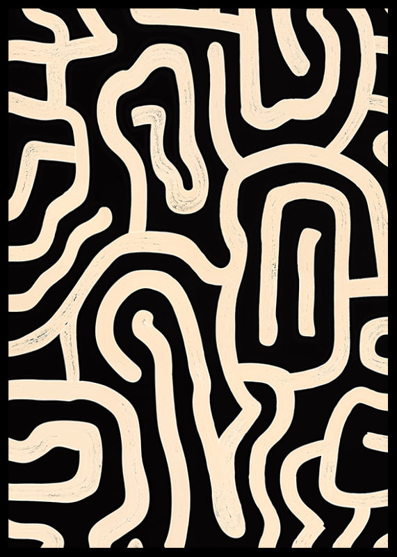 Póster en blanco y negro con líneas sinuosas en un patrón abstracto.-12