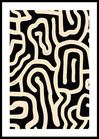 Póster en blanco y negro con líneas sinuosas en un patrón abstracto.-0