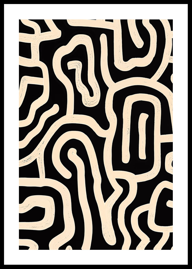 Póster en blanco y negro con líneas sinuosas en un patrón abstracto.-12