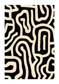 Póster en blanco y negro con líneas sinuosas en un patrón abstracto.-1