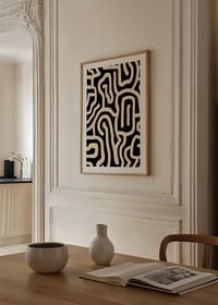 Sort/hvid plakat med snoede linjer i et abstrakt mønster-4