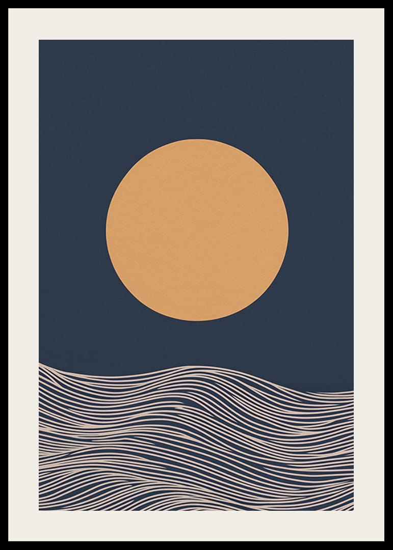 En gyllene sol över abstrakta vågor, lugn och tidlös skönhet-12