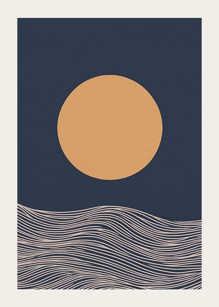 En gyllene sol över abstrakta vågor, lugn och tidlös skönhet-12