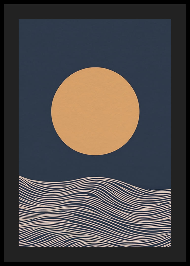 En gyllene sol över abstrakta vågor, lugn och tidlös skönhet-12