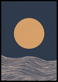Een gouden zon boven abstracte golven, kalme en tijdloze schoonheid-2