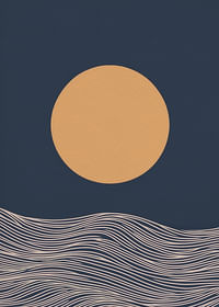 Een gouden zon boven abstracte golven, kalme en tijdloze schoonheid-3