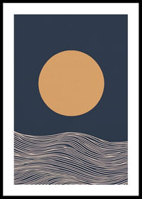 Een gouden zon boven abstracte golven, kalme en tijdloze schoonheid-0