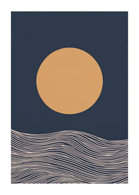 Een gouden zon boven abstracte golven, kalme en tijdloze schoonheid-1