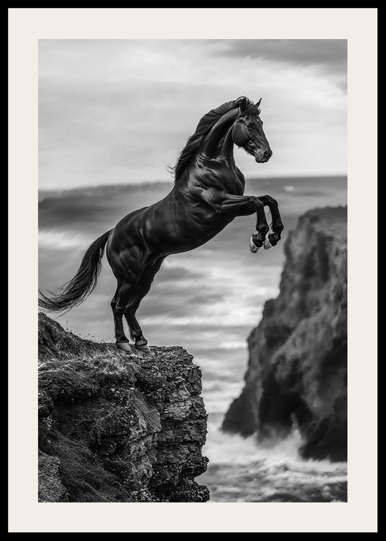 A mighty horse on a cliff in front of stormy waves-12