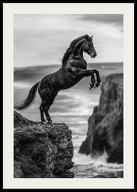 Un cheval puissant sur une falaise face à des vagues déchaînées-2