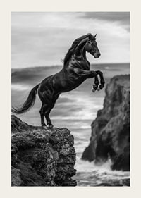 A mighty horse on a cliff in front of stormy waves-3