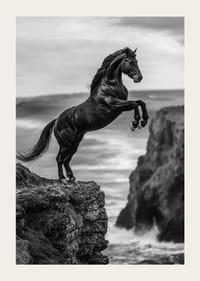 Un cheval puissant sur une falaise face à des vagues déchaînées-3