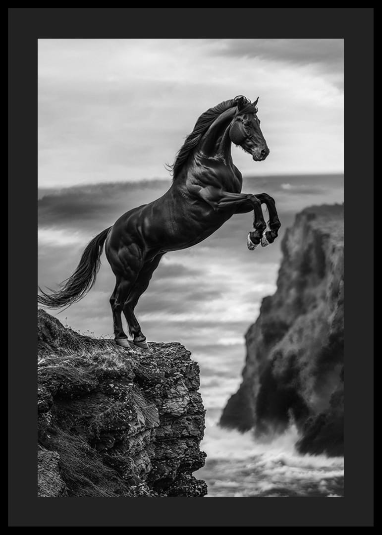 Un cheval puissant sur une falaise face à des vagues déchaînées-12