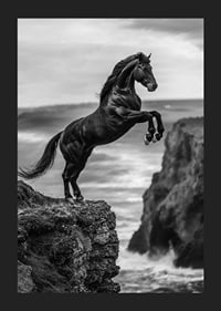 A mighty horse on a cliff in front of stormy waves-5