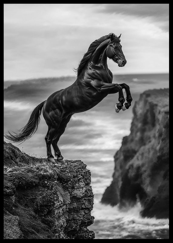A mighty horse on a cliff in front of stormy waves-12