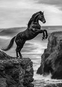 A mighty horse on a cliff in front of stormy waves-7
