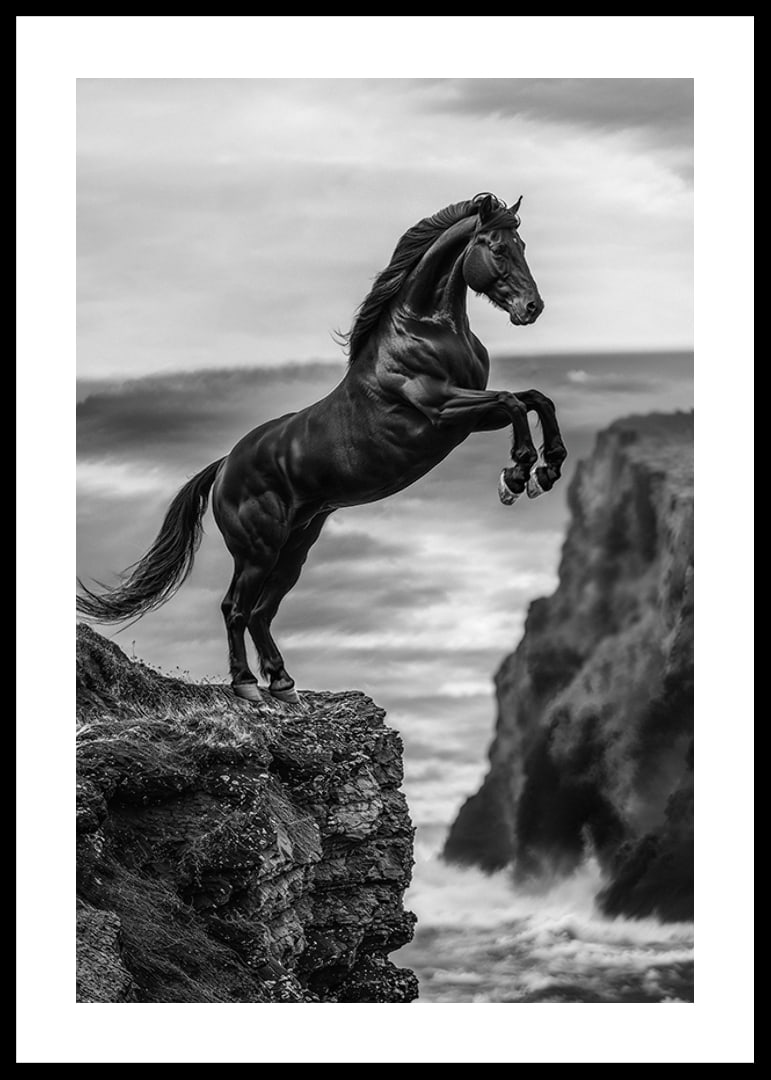 A mighty horse on a cliff in front of stormy waves-12