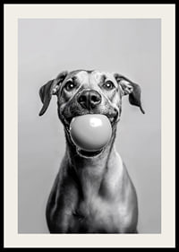 Glad hund med boll i munnen som utstrålar lekfullhet och glädje-2